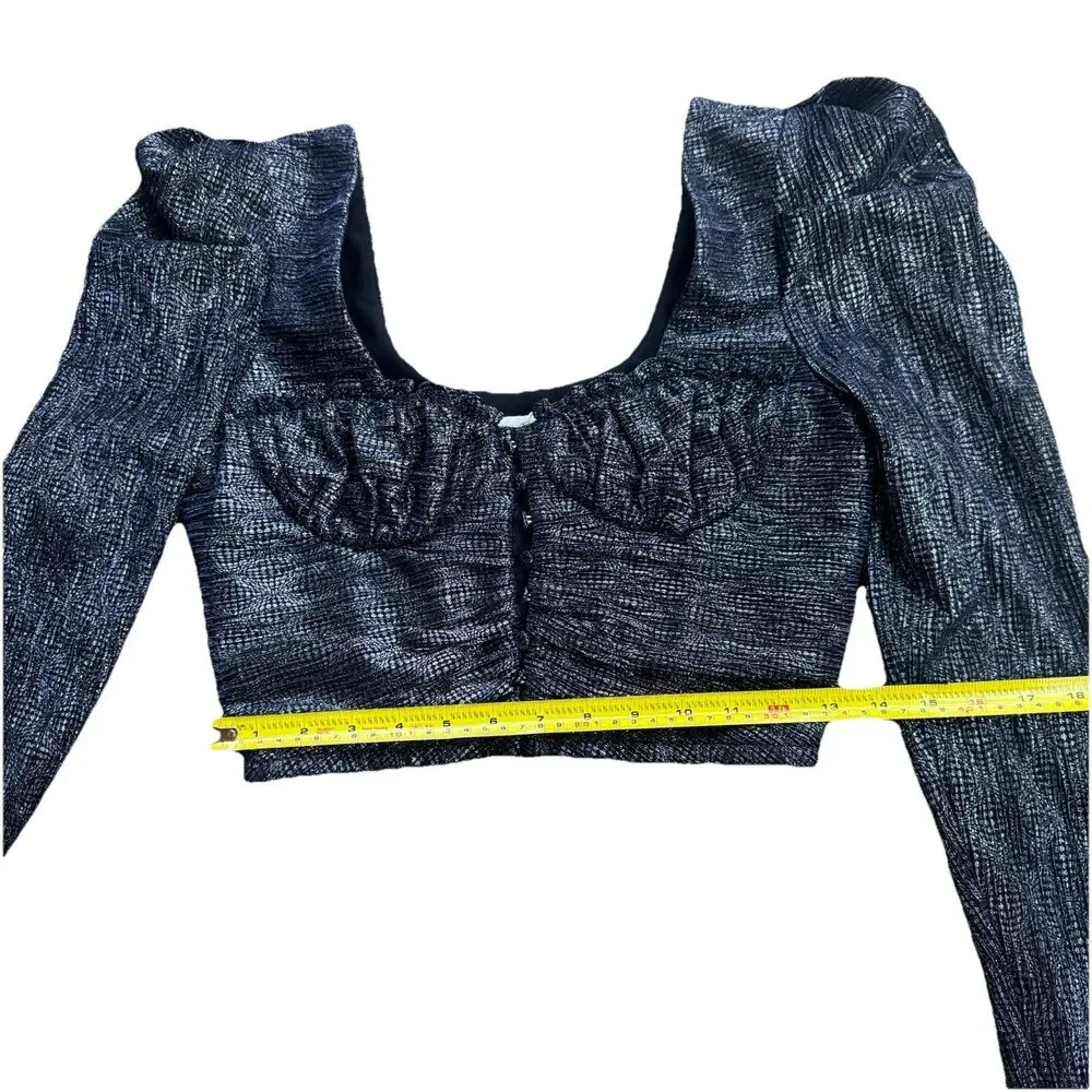 New Jonathan Simkhai Women's Metallic Size 4 Wrap Crop Top Long Sleeves Midnight - Picture 6 of 16